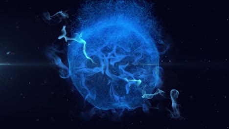 Animation-of-glowing-blue-globe-on-black-background