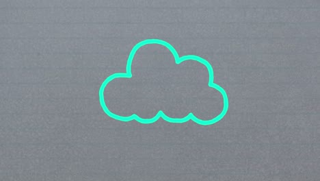 Animation-of-blue-outline-cloud-icon-hand-drawn-with-a-marker-on-grey-background