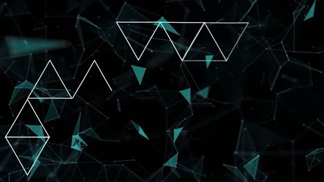 Animation-Von-Netzwerken,-Die-Weiße-Dreiecke-Und-Geometrische-Formen-Miteinander-Verbinden