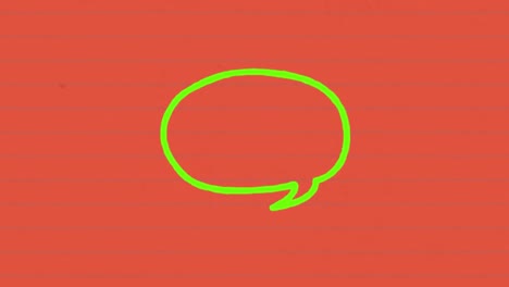Animation-of-green-outlined-speech-bubble-chat-message-icon-hand-drawn-with-a-marker-on-red-paper