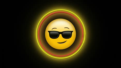 Animation-Eines-Flackernden-Neonfarbenen-Digitalen-Coolen-Emoji-Mit-Sonnenbrillen-Symbol