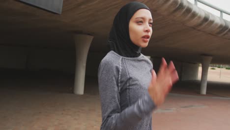 Woman-wearing-hijab-running-