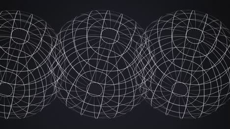 Animation-of-three-white-of-digital-globes-spinning-on-black-background