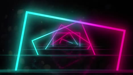 Animation-of-a-tunnel-of-glowing-geometric-moving-in-seamless-loop-in-repetition-on-black-background