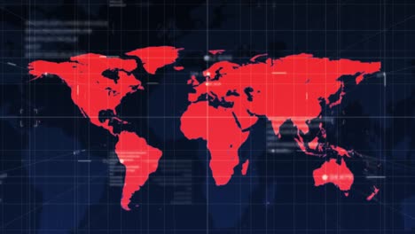 Animation-Der-Datenverarbeitungsaufzeichnung-Mit-Weltkarte,-Die-Die-Weltweite-Ausbreitung-Des-Coronavirus-Zeigt