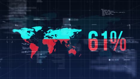 Animation-Des-Prozentanstiegs-Von-Null-Auf-Zweiundsiebzig-über-Der-Weltkarte,-Die-Die-Globale-Ausbreitung-Von-Coronav-Zeigt