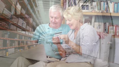 Kaukasisches-älteres-Paar-In-Sozialer-Distanzierung,-Das-Online-Zu-Hause-Kauft