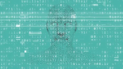 Animation-of-human-head-over--binary-coding-numbers--on-green-background