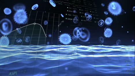 Animation-Der-Globalen-Informationsmedizin-Und-Zellen-Des-Coronavirus-Covid19-Auf-Blauem-Hintergrund