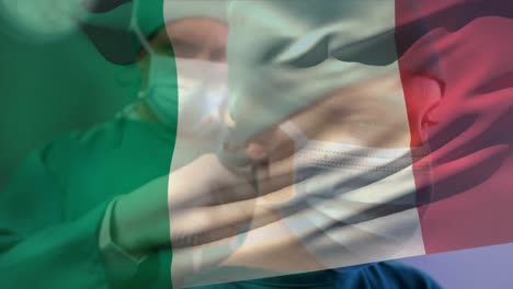 Animation-Der-Italienischen-Flagge-Im-Hintergrund-Während-Der-Coronavirus-Pandemie