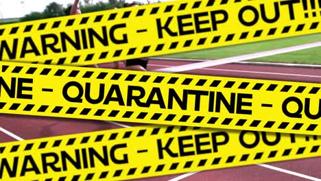 Animation-of-word-Quarantine-with-runner-in-background