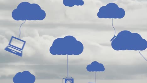 Animation-of-digital-clouds--with-sky-in-the-background