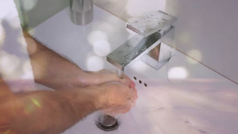 Animation-Eines-Mannes,-Der-Sich-In-Einem-Waschbecken-Die-Hände-Wäscht