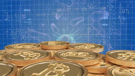 Cells-of-coronavirus-spreading-over-golden-coins-and--stock-market-display-in-the-background.-