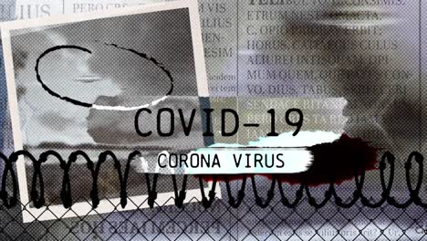 Worte-„Covid-19-Corona-Virus“,-Geschrieben-über-Papierfetzen-Und-Verschwommener-Text-Mit-Coronavirus-Pandemie
