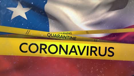 Animation-of-the-words-Quarantine,-Warning-and-Virus-written-yellow-on-tape-