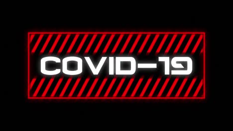 Animation-of-the-word-Covid-19-written-in-red-frame-on-black-background.-