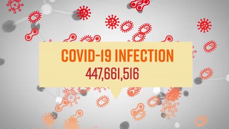 Animation-of-Covid-19-Infection-and-coronavirus-flying-on-white-background.-