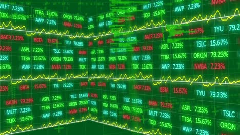 Stock-market-data-processing-against-green-background