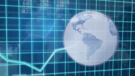 Finanzdatenverarbeitung-über-Den-Globus-Vor-Blauem-Hintergrund