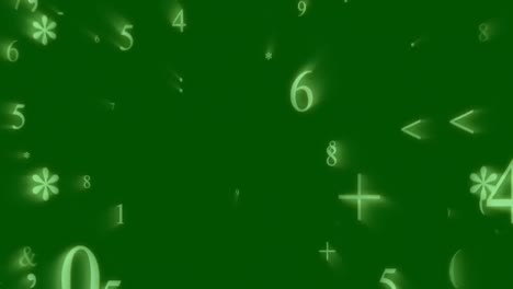Mathematical-symbols-falling-against-green-background