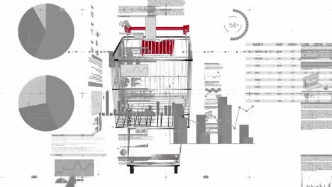 Financial-data-processing-against-shopping-trolley-rotating