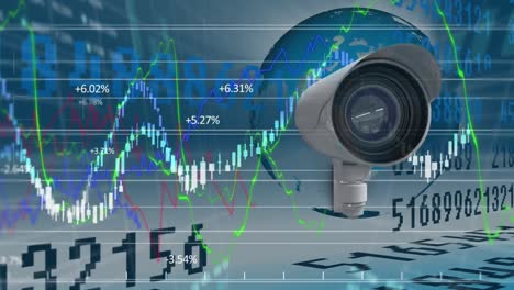 CCTV-camera-moving-against-globe-spinning-and-data-processing
