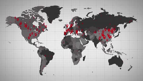 Animation-of-the-world-map-and-countries-turning-red-through-circles-in-a-white-background
