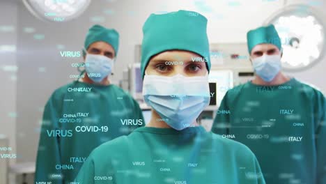 Animation-of-surgeons-with-protective-masks-and-suit-over-the-COVID-19-information-written-in-capita