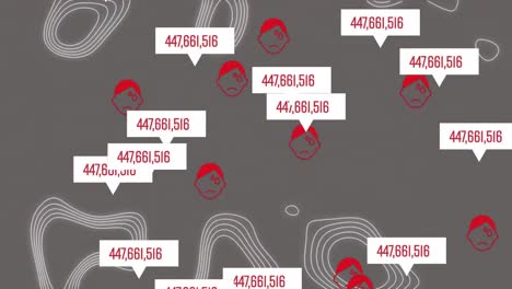 Animation-of-bubble-speech-with-numbers-in-them,-red-icons-and-white-lines-