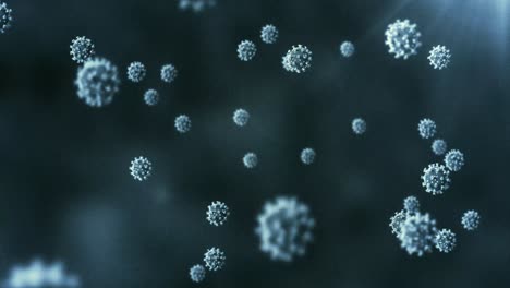 Animation-Von-Makro-Coronavirus-Covid-19-Zellen,-Die-Auf-Blauem-Hintergrund-Schweben