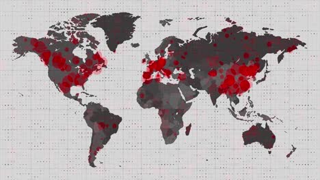 Animation-Der-Weltkarte-Und-Länder,-Die-Durch-Kreise-Auf-Weißem-Hintergrund-Rot-Werden