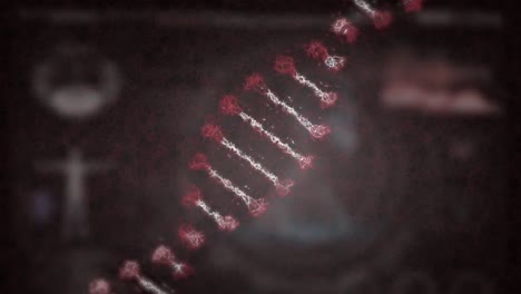 Animation-Eines-DNA-Stammes,-Der-Sich-über-Einem-Menschlichen-Körpermodell-Dreht
