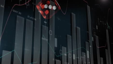 Animation-Von-Statistik-Und-Datenverarbeitung-Und-Zwei-Ineinander-Fallende-Rote-Würfel-Auf-Schwarzem-Hintergrund