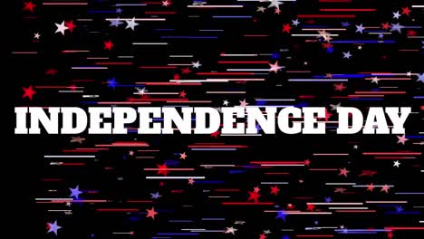 Animation-of-words-Independence-Day-with-white,-red-and-blue-stars-and-stripes-floating-