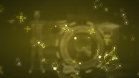 Animation-of-multiple-molecules-and-chemical-elements-floating-on-green-background