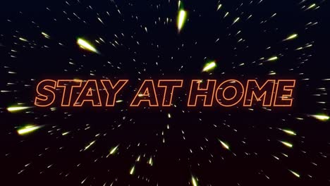 Animation-of-words-Stay-At-Home-written-in-orange-neon-letters-over-shiny-points