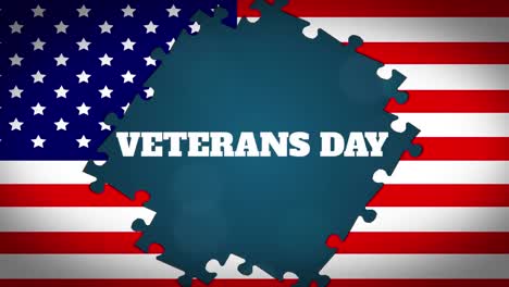 Animation-of-American-flag-formed-with-puzzle-pieces-revealing-word-Veterans-Day-