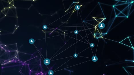 Animation-of-network-of-connections-with-digital-icons-floating-over-geometric-figures