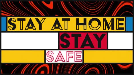 Animation-of-words-Stay-At-Home-Stay-Safe-in-colourful-banners-on-red-liquid-background