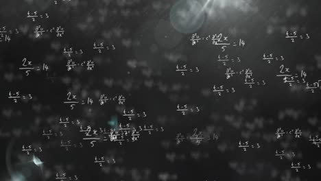 Animation-of-mathematical-formulae-moving-and-flickering-on-black-background