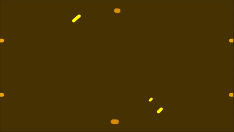 Animation-Von-Sich-Drehenden-Gelben-Kreisen-Und-Formen,-Die-Sich-Auf-Einem-Orangefarbenen-Und-Blauen-Flüssigen-Hintergrund-Bilden