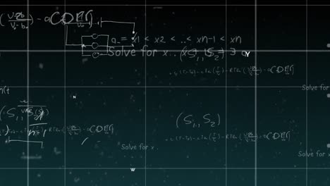 Animation-of-mathematical-formulae-moving-and-flickering-on-dark-background