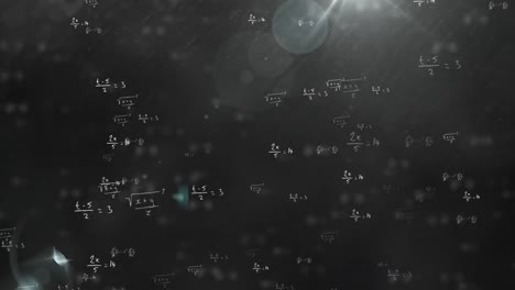Animation-of-mathematical-formulae-moving-on-black-chalkboard-background