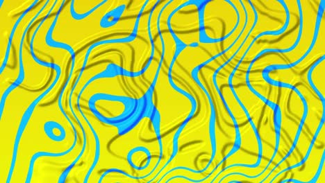 Animation-of-3D-blue-and-purple-shapes-forming-over-blue-and-yellow-liquid-background