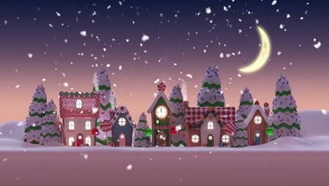 Animation-of-a-snowy-city-during-Christmas-by-night
