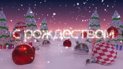 Animation-of-Russian-Christmas-Greeting-written-in-shiny-letter-on-snowy-landscape