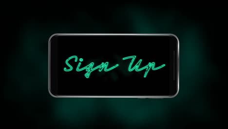 Animation-of-words-Sign-Up-flickering-on-a-screen-of-a-smartphone-on-dark-green-background