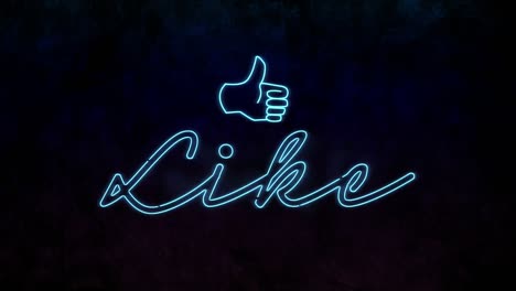 Animation-of-blue-neon-style-word-Like-and-a-thumb-icon-flickering-on-black-background