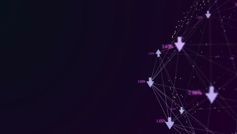 Animation-of-digital-interface-and-network-connections-with-arrows-and-numbers-growing-on-purple-bac